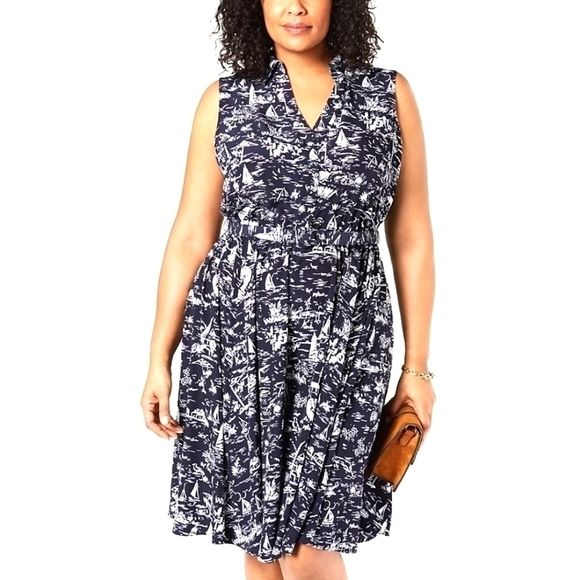 CHARTER CLUB SIZE 10 PETITE NAVY BLUE SCENIC BEACH VACATION SUMMER DRESS - Picture 4 of 16